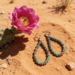 Navajo Pearl & Turquoise Teardrop Earrings .925 Sterling, Never Worn